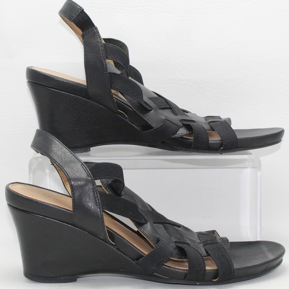 Naturalizer Natalee Black Strappy Wedge Sandals Womens 9M N5 Comfort Slingback‎